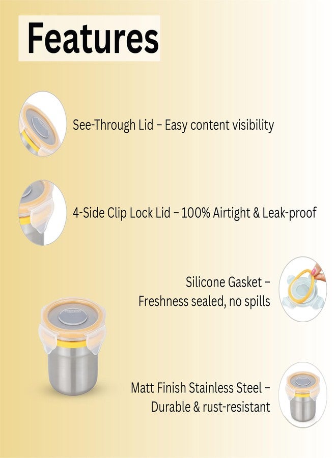 STEELLOCK Stainless Steel Airtight Container with Lid | Leakproof, BPA-Free | Multipurpose Food Storage Containers/Tiffin/Dabba for Office, School & Kitchen | SL-1102-set of 3, 200ml each, Yellow - Image 5